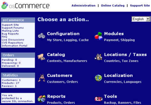 osCommerce Main Screen